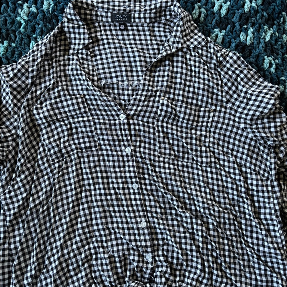 Jones New York Black and White Checkered Blouse
